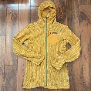 PATAGONIA Air Fleece Full Zip Hoodie in Mustard Yellow/Green